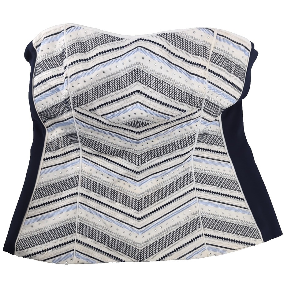 WHBM Bustier Embroidered Strapless Corset Top Navy Blue White Size 4
